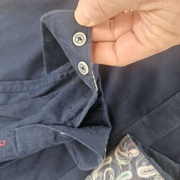 Robert Graham Mens Flip Cuff Button Down Shirt Size XL Paisley Print Navy - Picture 7 of 13